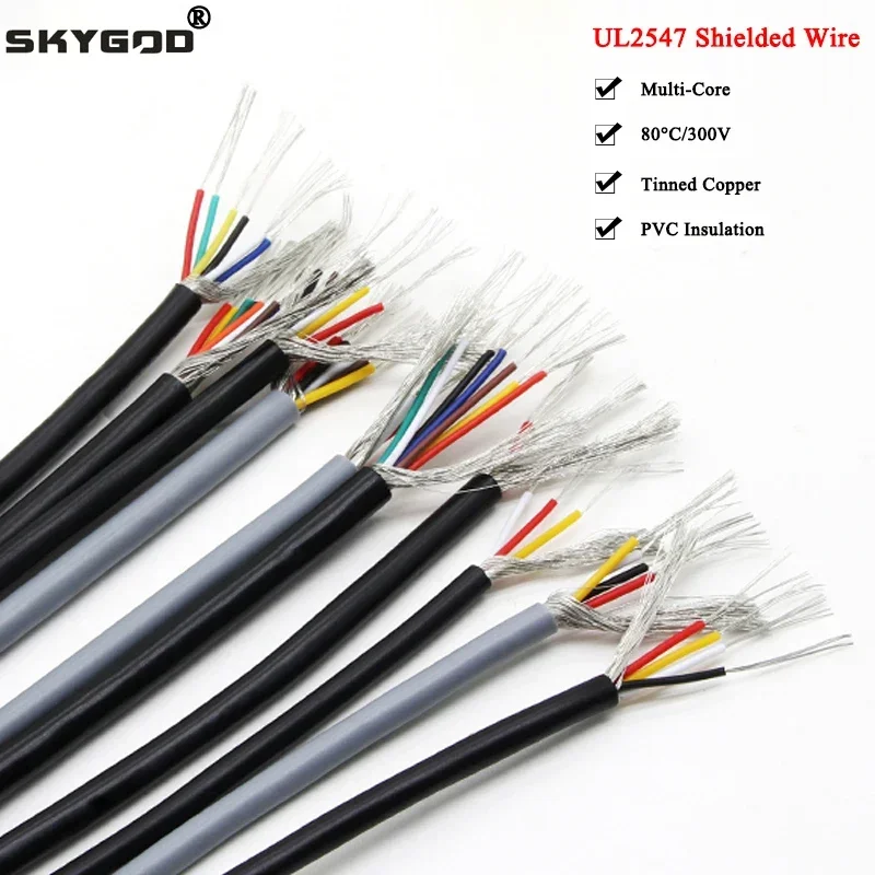 2/5/10M UL2547 Shielded Wire 28 26 24 22 20 18 AWG Channel Audio 2 3 4 5 6 7 8 Cores Headphone Control PVC Copper Signal Cable