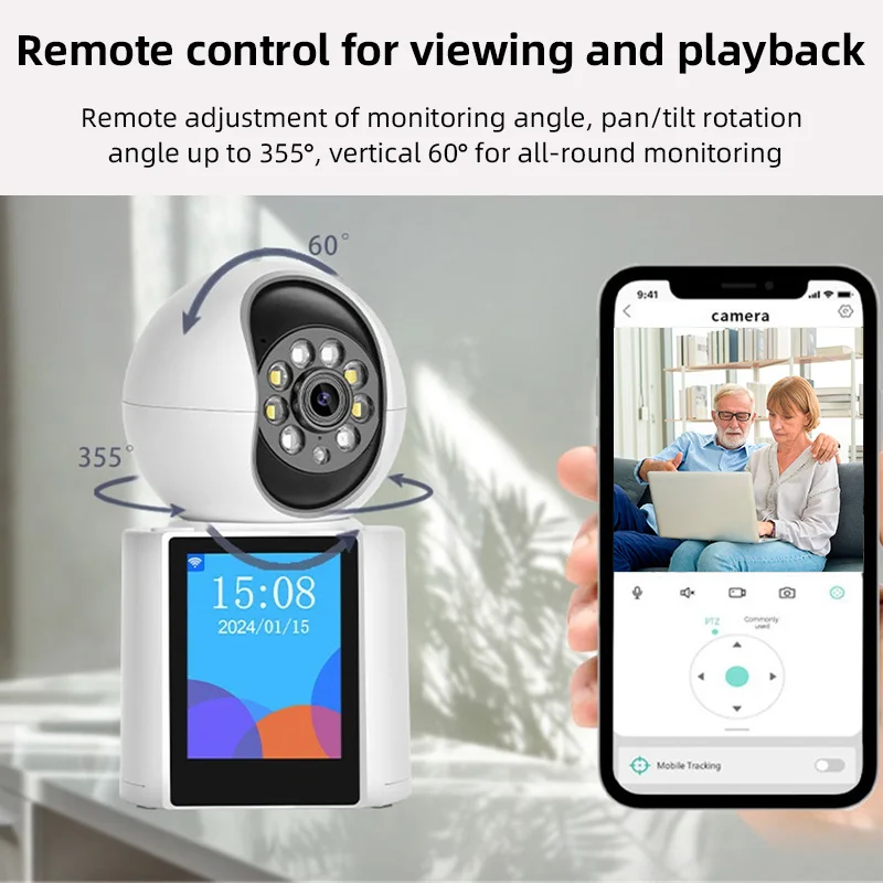كاميرا KERUI 1080P 2.0MP HD PTZ WIFI IP مكالمات فيديو مع شاشة IPS 2.8 بوصة مراقبة أمن الوطن مراقبة الطفل Icsee