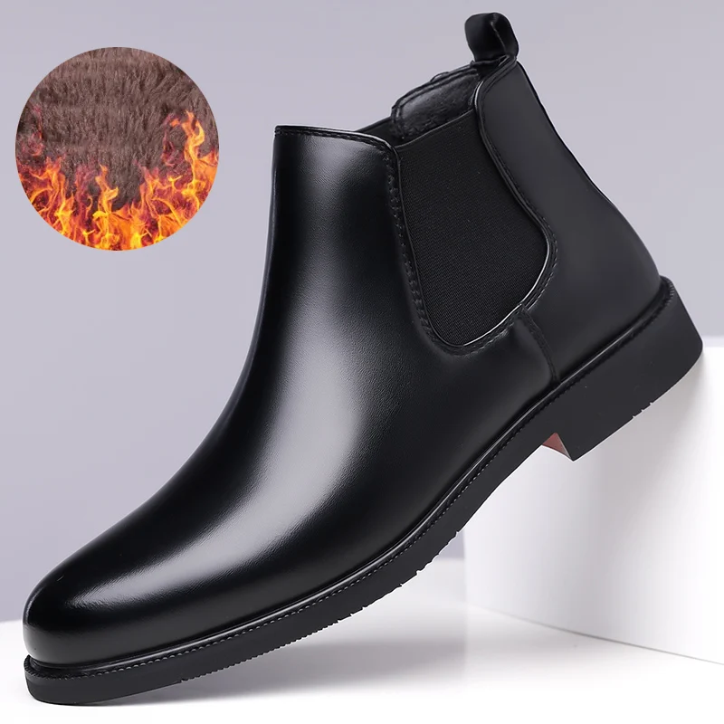menblackgenuineleatherchelsea-boots-elastic-side-slipon-anklebootsformalbusinessdress-shoescomfort-nonslipofficewedding-footwear