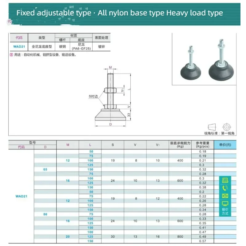 5pcs Foot Cup Fixed Adjustable Type WAD21-D80-M12-M16-M20-L50-L75-L100-L125-L150