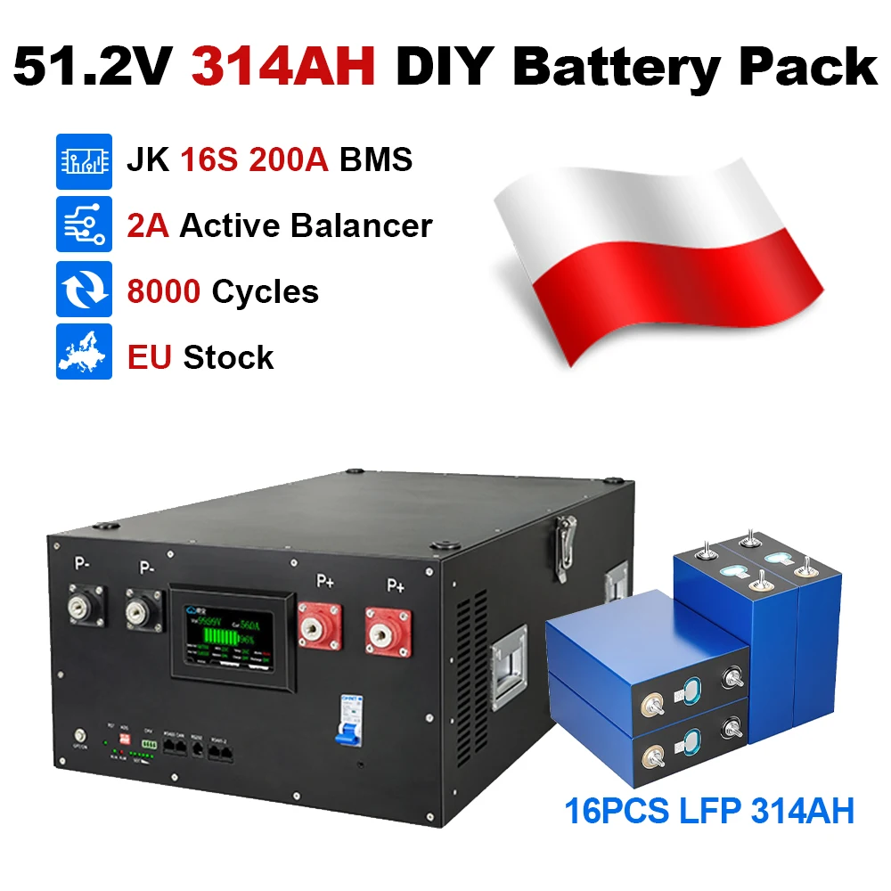 Pre-order 48V 320Ah LiFePO4-batterijsysteem JK BMS, CATL 314Ah-cellen 16KWH 320AH Hoogefficiënte balancer voor opslag van zonne-energie