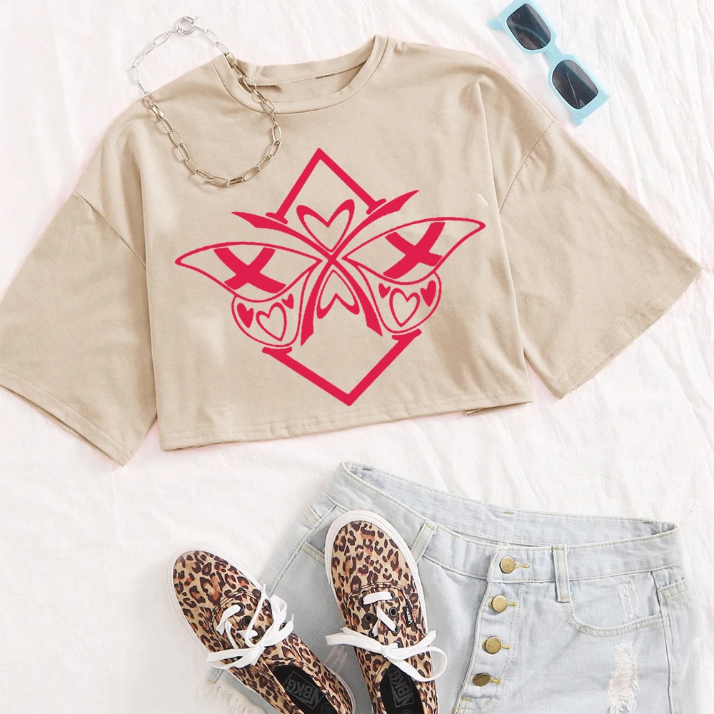 Hazbin hôtel Logo conception graphique chemise femmes col rond manches courtes hauts courts T-shirt