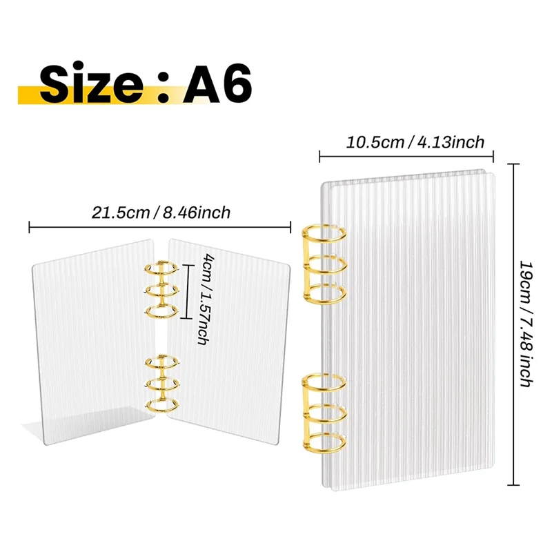 แฟ้มใสอะคริลิค AT82-A6 แบบ 6 ห่วง ราคาประหยัด พร้อมห่วงโลหะกลมสีทอง แฟ้มวางแผนขนาด A6 ลายเส้นหนา