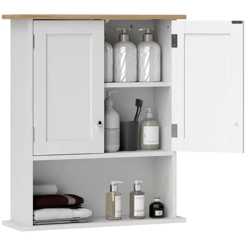 

HOMCOM Wall Mounted Bathroom Cabinet, Modern Bathroom Wall Cabinet with 2 Doors and Adjustable Shelf, White