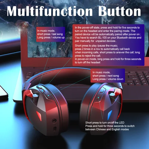 Imagen 2 del producto Auriculares inalámbricos para juegos con micrófono desmontable con cancelación de ruido, conector con cable de 2,4G Bluetooth-USB-3.5mm, 3 modos para dispositivos múltiples