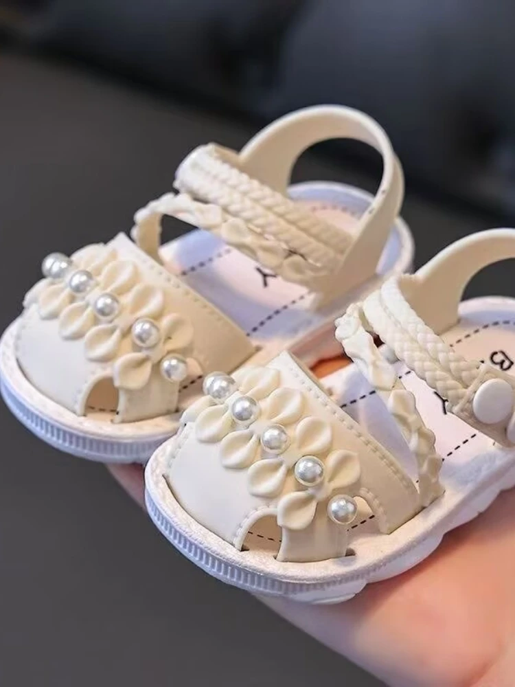 Sommer-Sandalen für Kleinkinder mit schönen Schleifen und Perlen, weiche Sohle, rutschfeste, lässige Strandschuhe für kleine Kinder – Detail 4