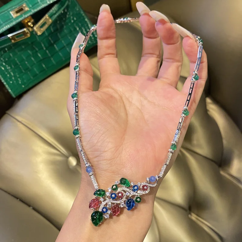 

Оригинальное ювелирное украшение Bellux: винтажное колье для вечеринок и банкетов с разноцветными листьями, серебро 925 пробы, изысканное колье.