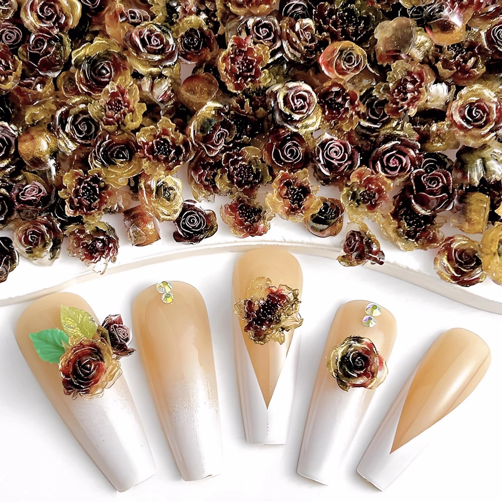 

30PCS 3D Acrylic Flower Nail Art Charms China Rose Accessories For Glitter Nails Decoration Manicure Decor Supplies Material