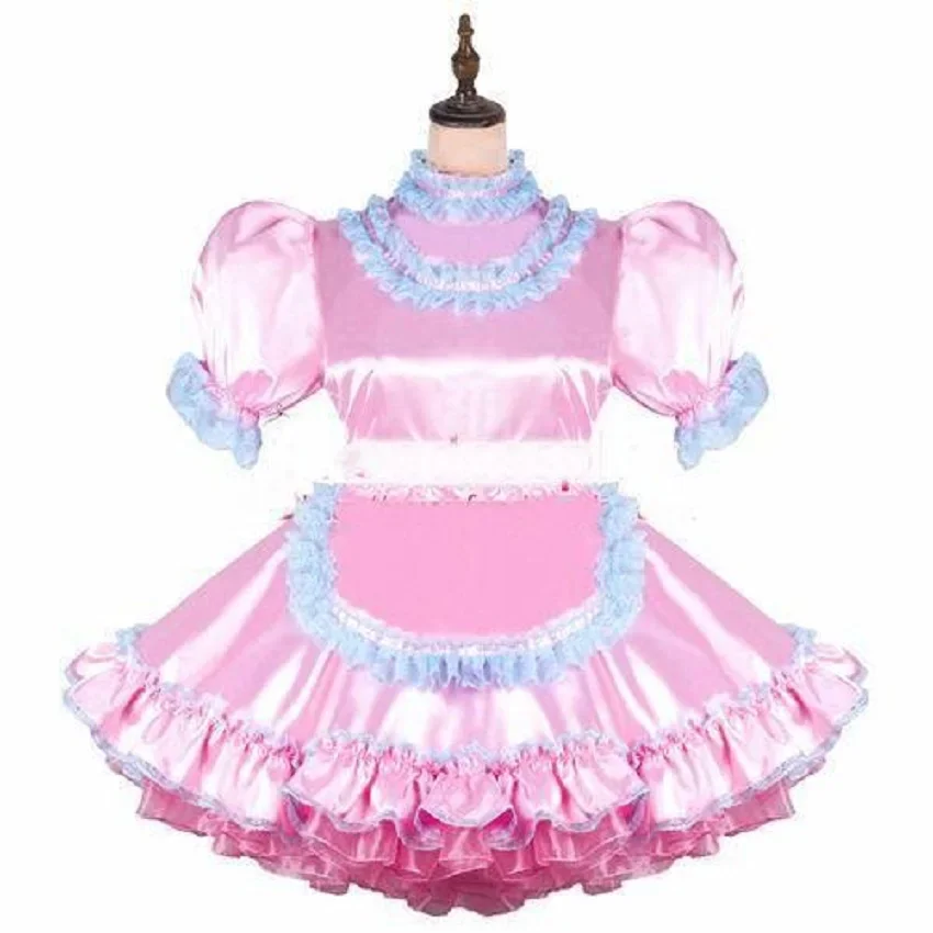 Cosplay Sissy Pink Girl Satin Lockable Dress Sexy Maid Adult Custom Fantasy Carnival Costume