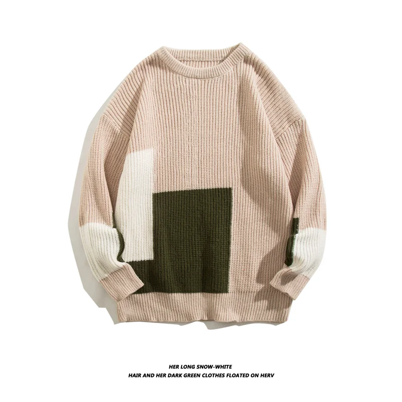 

Korean Contrasting Sweater Men's Loose Round Neck Long Sleeve Fashion Casual Top