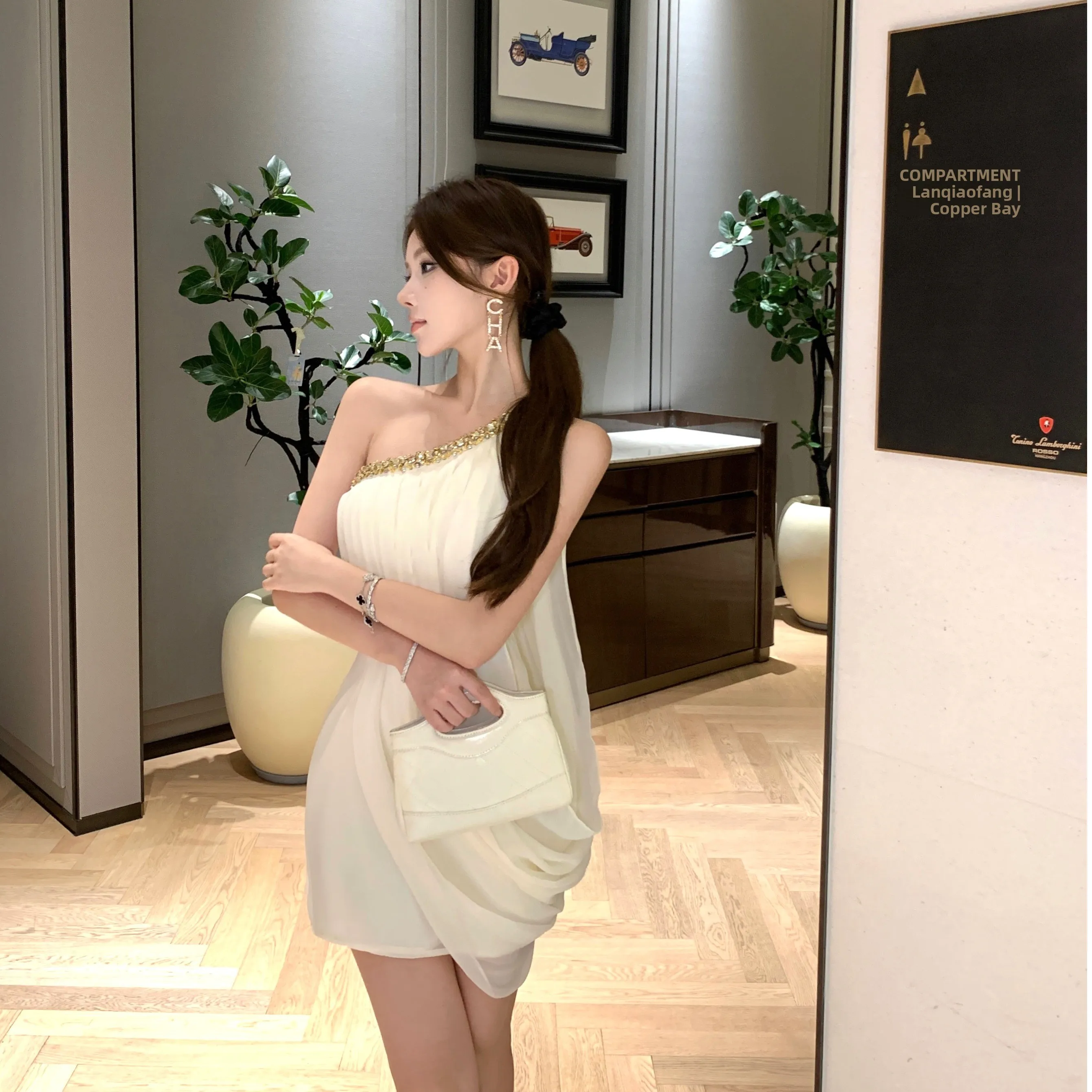 Ele ort iny saia de cetim sexy oulder cintura cortada cinched bodycon verão nova chegada chinês faion feminino dr