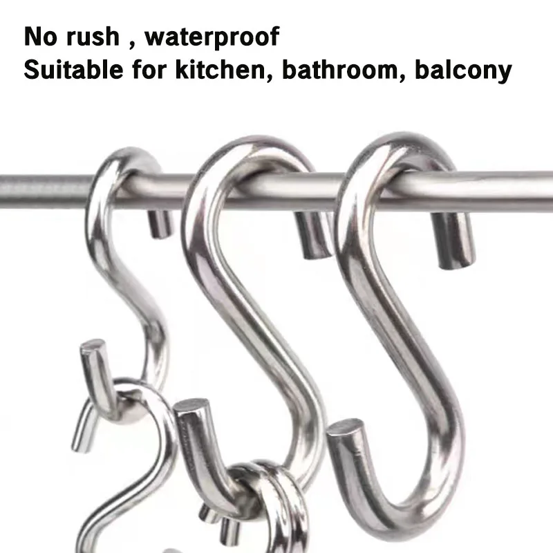 304 Stainless Steel S-Shape Hooks Multi-function Railing S Clothes Hanger Hook Clasp Kitchen Bathroom Balcony Storage Tools