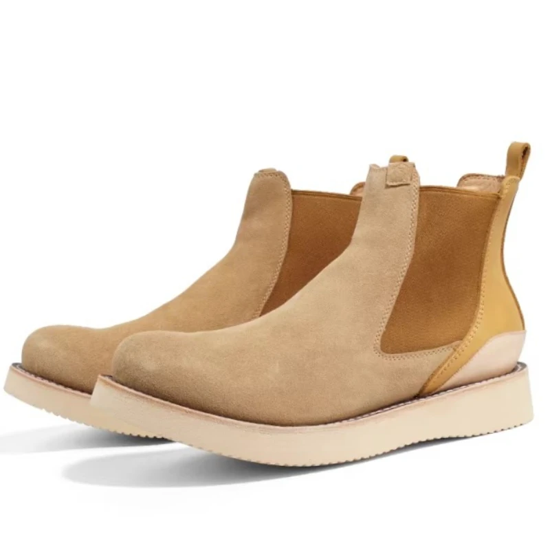 

Ретро-ботинки челси Goodyear ручной работы для мужчин, из натуральной кожи и замши, с толстой подошвой, увеличивающие рост