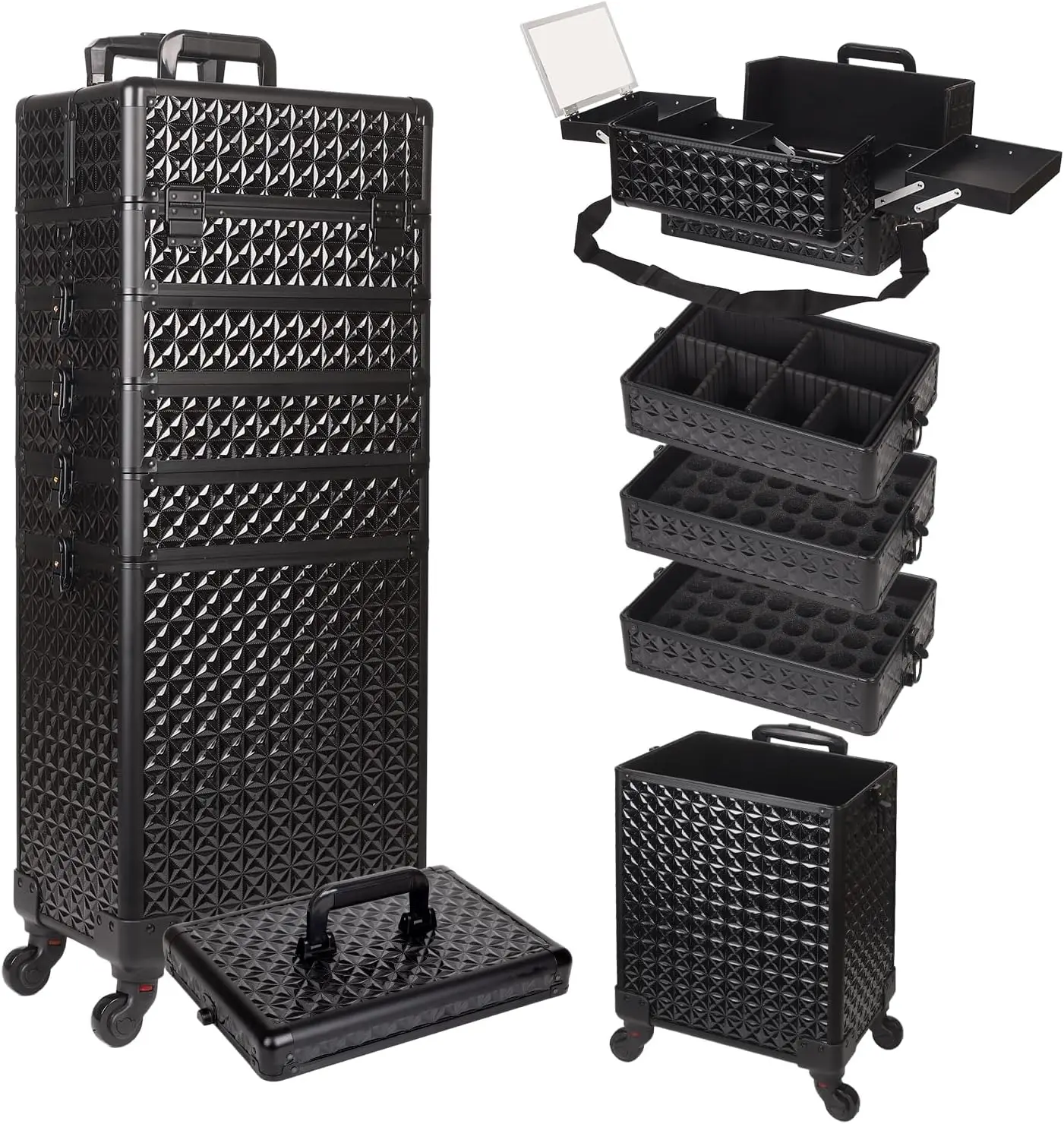 Professional 6 In 1 Rolling Cosmetic Trolley Makeup Train Case
