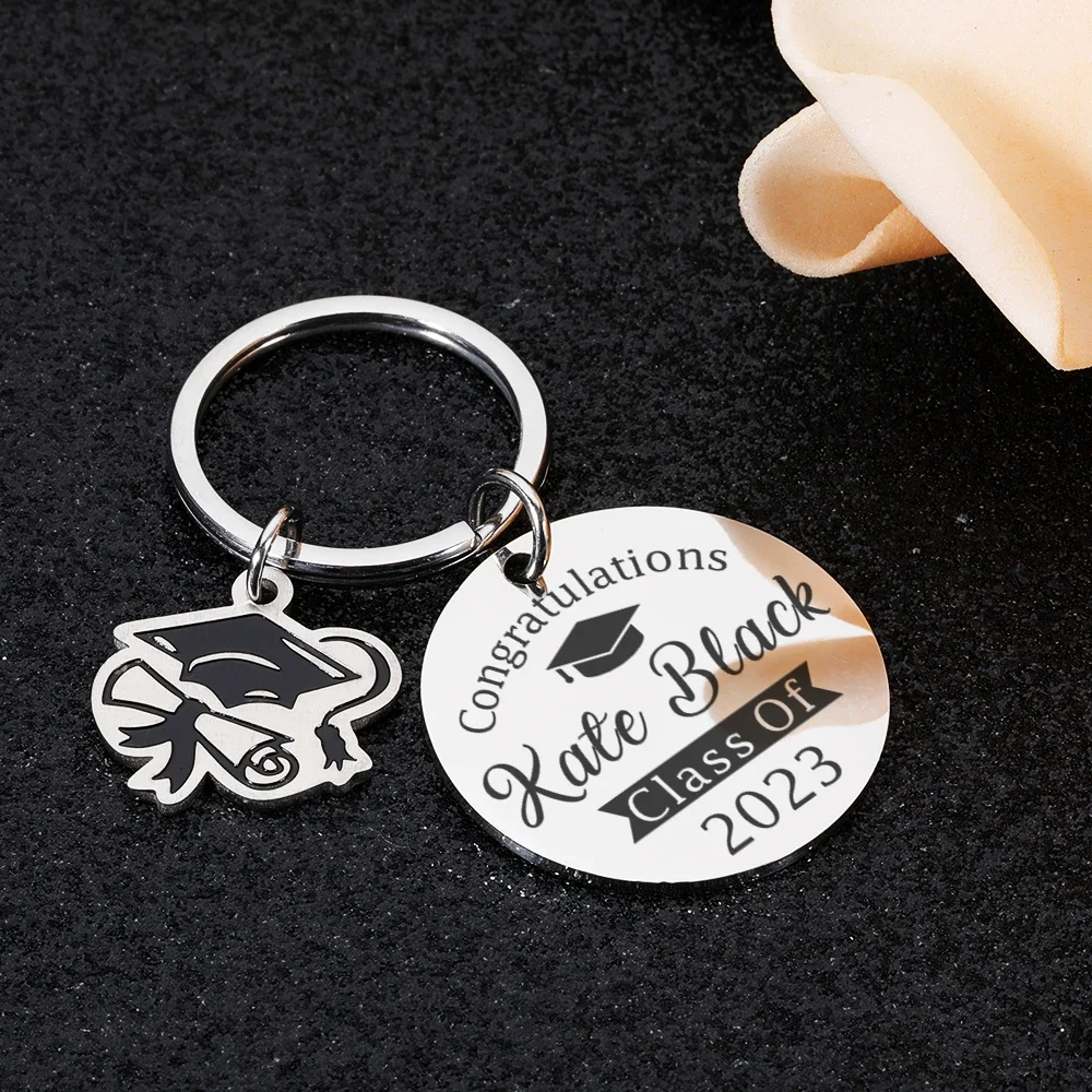 Grad Keychain Custom Name Class of 2025 Senior Graduation Gifts for Him Her Son Women Best Friend Inspirational Grad Season Gift