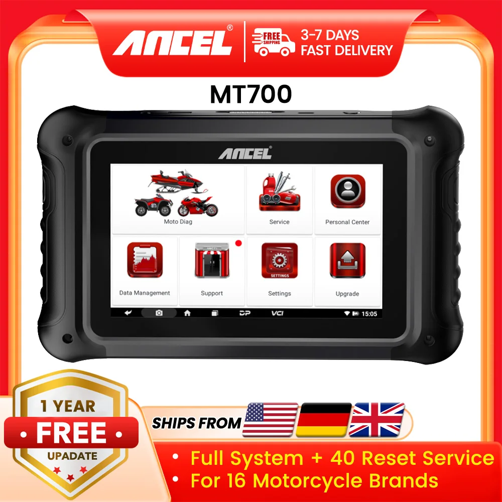 

ANCEL MT700 Мотоциклетный OBD2 сканер Полные системы сброса масла ABS диагностический инструмент с 35+ функциями сброса для 16 брендов мотоциклов