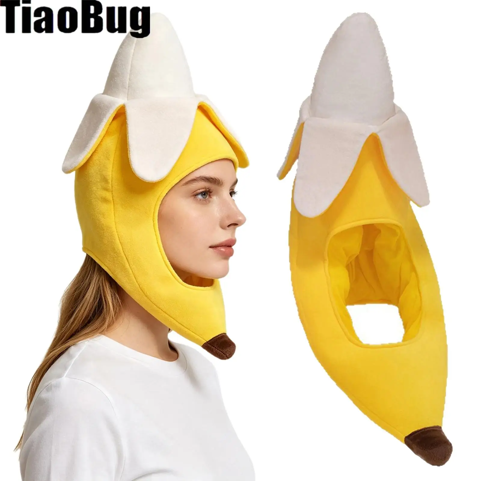 Unisex Women Men Funny Peeled Banana Hat Cute Velvet Banana Headpiece Costume Accessory Headwear Photo Shoot Props