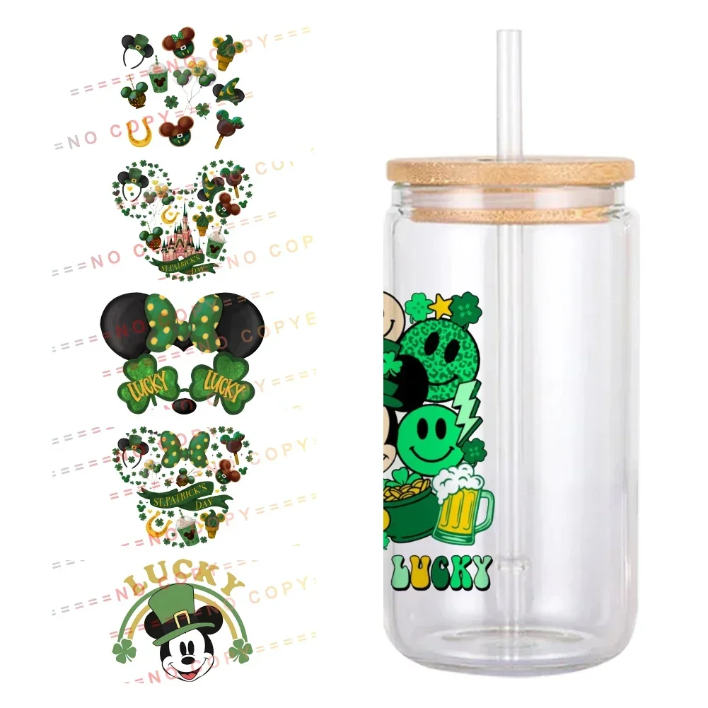 11x11cm Disney Mickey St. Patrick's Day Green UV DTF Printed Wrap Sticker Permanent Adhesive for Cup Glass Can Waterproof