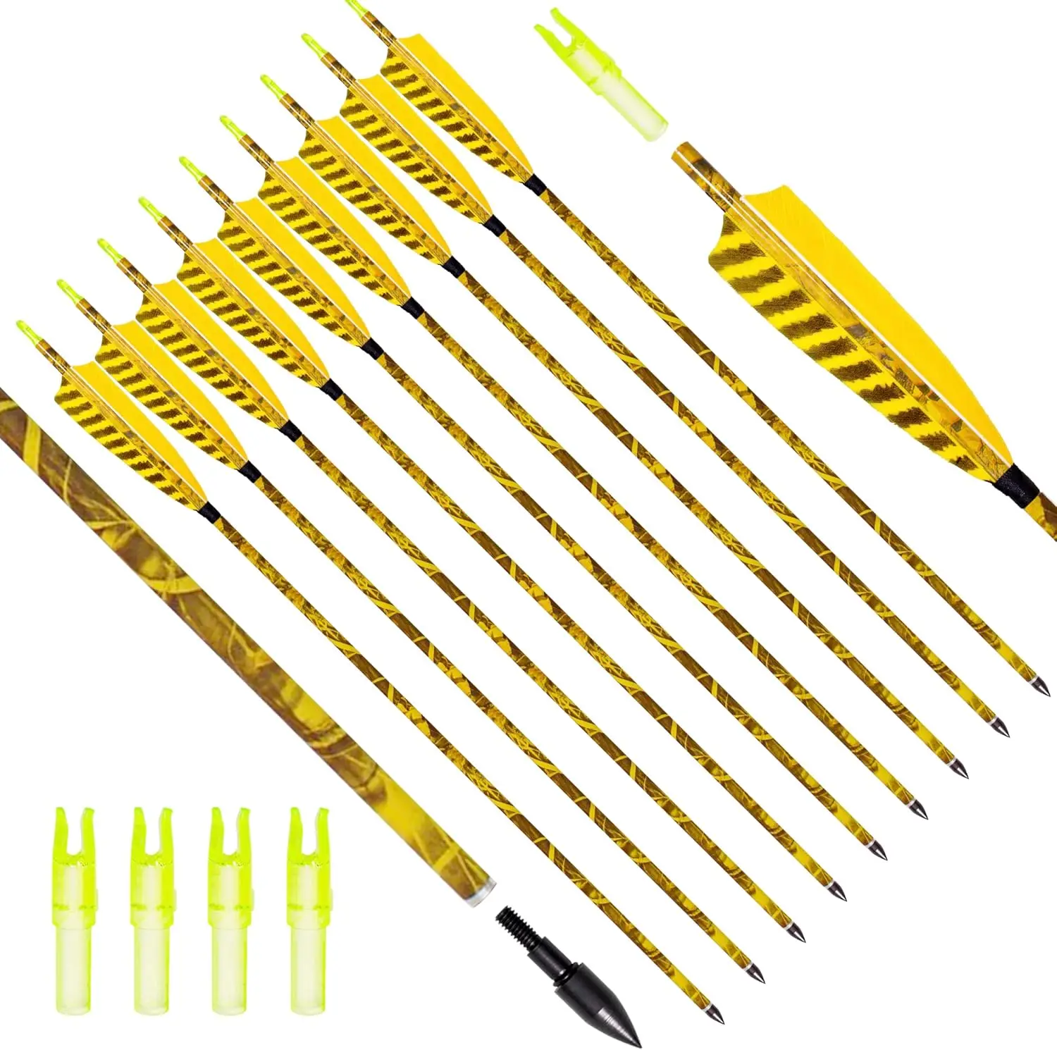 

31" Carbon Arrows for Compound & Recurve Bows, Turkey Feather Fletching, Removable Tips, Adjustable Nocks