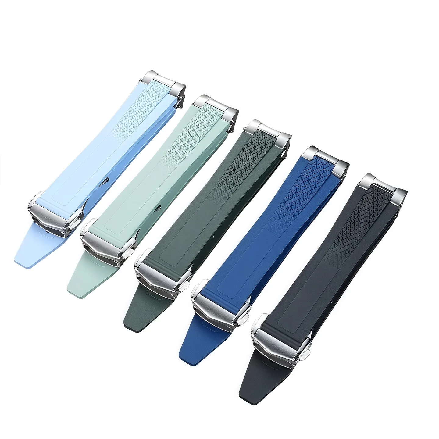 21mm Fluorous Rubber Watchband for Longines hydroconquest L3.781/L3.883.4 Conquest Sports Diving Watch Strap+Metal interface view 6