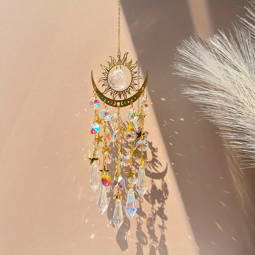 Ornaments Gold Flame Sunlight Catcher Moon Hanging Decorations Crystal Pendant Colourful Dream Catcher Garden