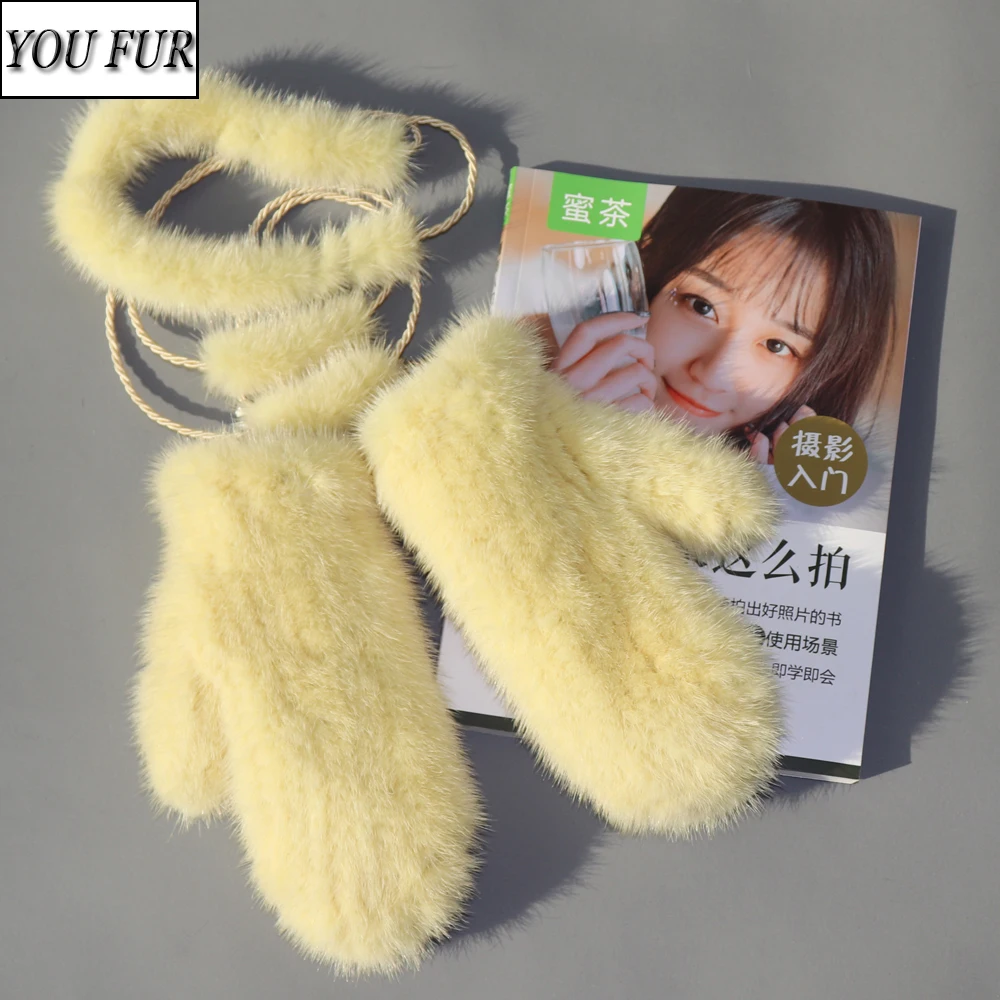 

Лидер продаж, женские вязаные перчатки из натурального норкового меха, женские зимние теплые хорошие эластичные варежки из натурального меха норки, вязаные перчатки из натурального меха