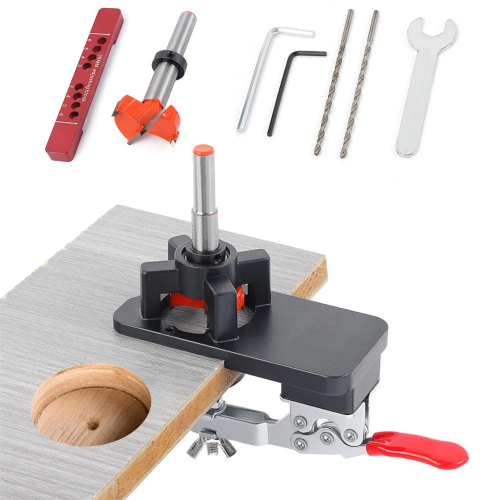 Woodworking 35mm Concealed Hinge Jig Set with Aluminum Alloy Hole Puncher for Accurate Cabinet Door Hinge Mounting and Drilling
