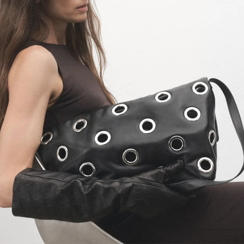 

Hollow Rivet Tote Padded Pu Leather Women Bags Soft Shoulder Bag Studded Designer Bags for Women Handbags Shopper Purses Female