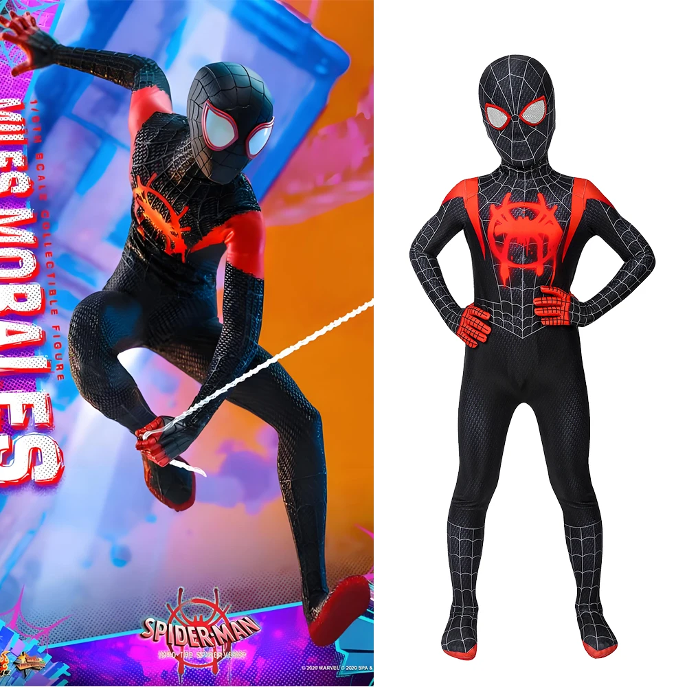 

Children Cosplay Into the Spider Verse SpiderMan Boys Miles Morales Costume Spandex Costume Halloween Bodysuit for 3-10yrs Child