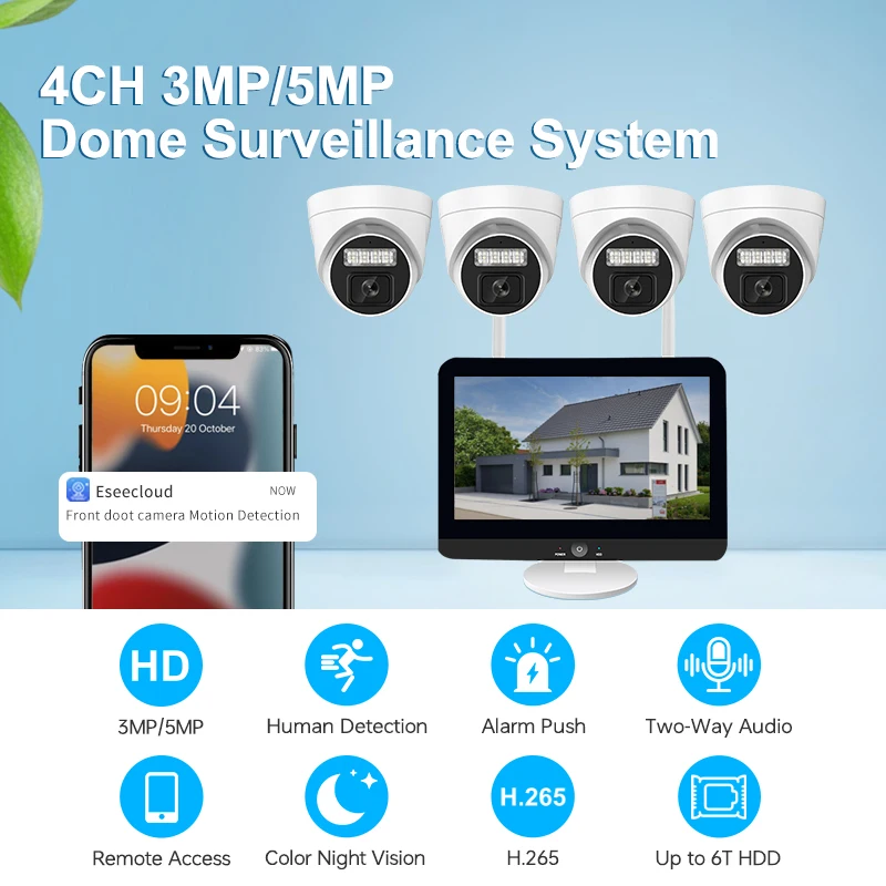 4CH 3mp كاميرا واي فاي لاسلكية نظام الأمن كاميرا CCTV طقم مراقبة الفيديو NVR اتجاهين الصوت طقم NVR #6