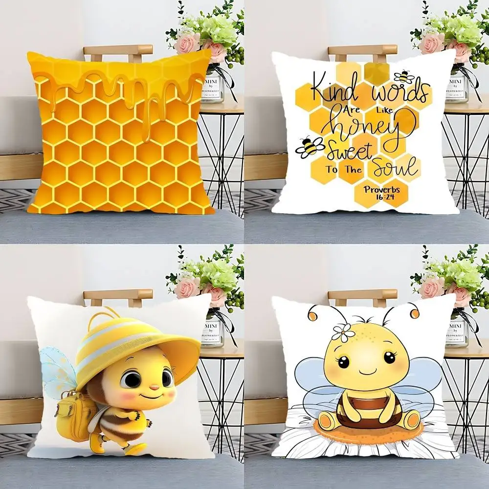 Bee & Letter Grafischer Kissenbezug, Kissenbezug, Polyester-Kissenbezug, dekoratives Sofakissen, Kissenbezug, Heimdekoration