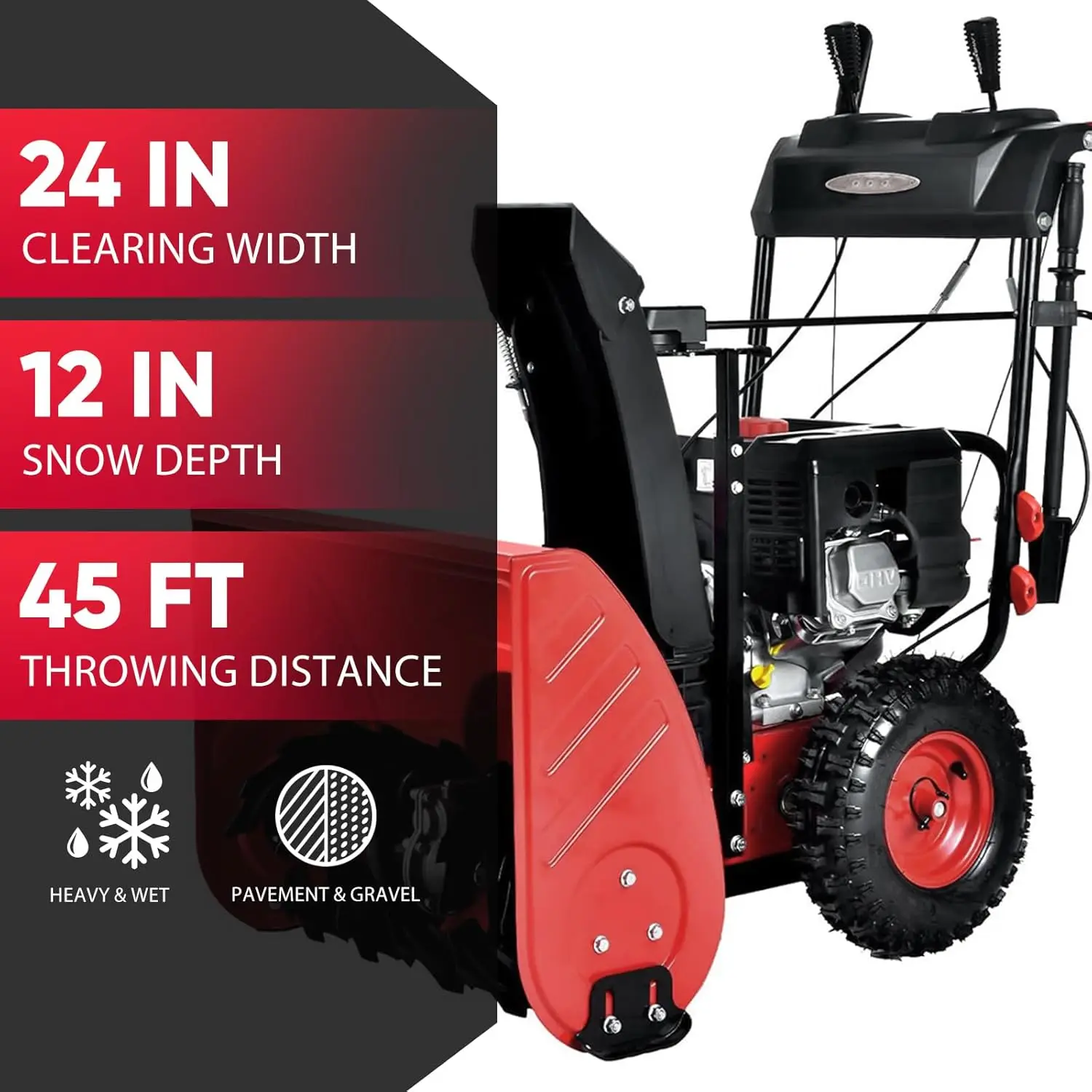 Gas Snow Blower 24-Inch 2-Stage Self-Propelled 212Cc Engine Gas Powered With Electric Start, Led Light