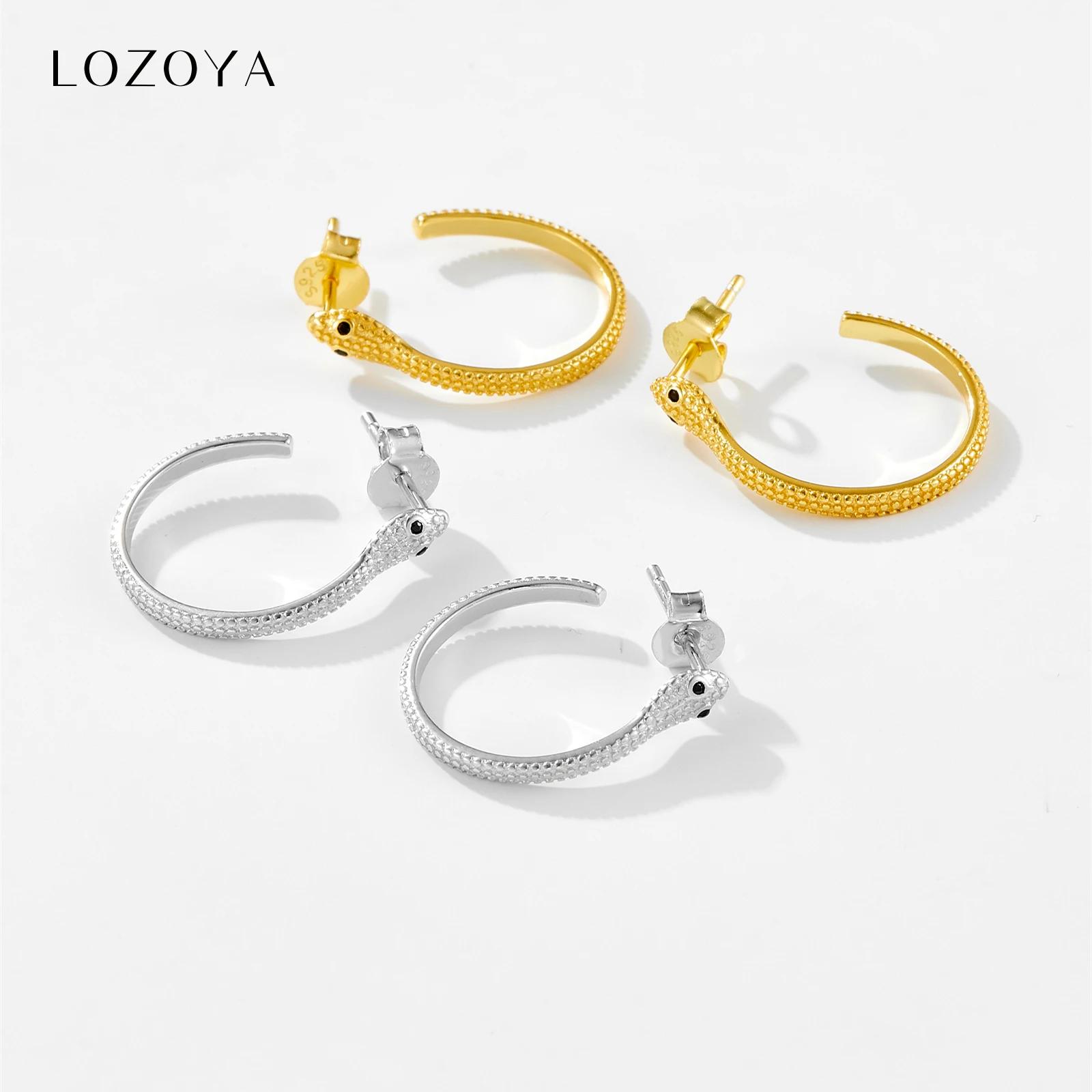 

LOZOYA Серьги-кольца из стерлингового серебра 925 пробы с черным цирконом в форме змеи, 17 мм, большие, для женщин, новинка 2026 года, пирсинг, рок-панк украшения