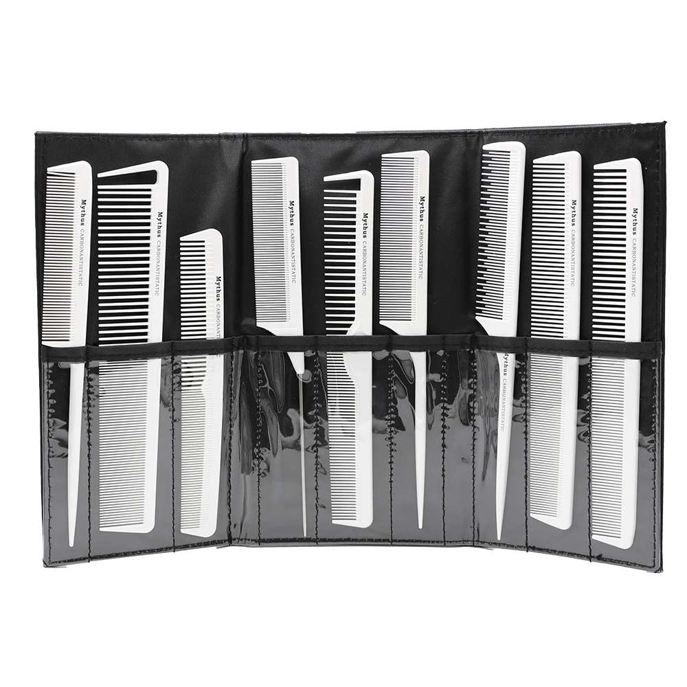 9pcs/set Professional Women Hairdressing Combs Kit With Bag Carbon Fibre Heat-Resistant Salon Barber Hair Styling Comb For Men