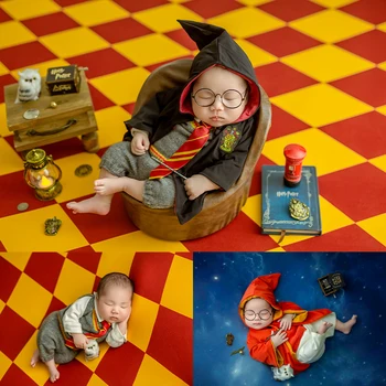 pasgeboren fotografie kleding cosplay goochelaar mantel gebreide kostuum bril 4 stks/set studio jongens meisjes foto-opname kleding