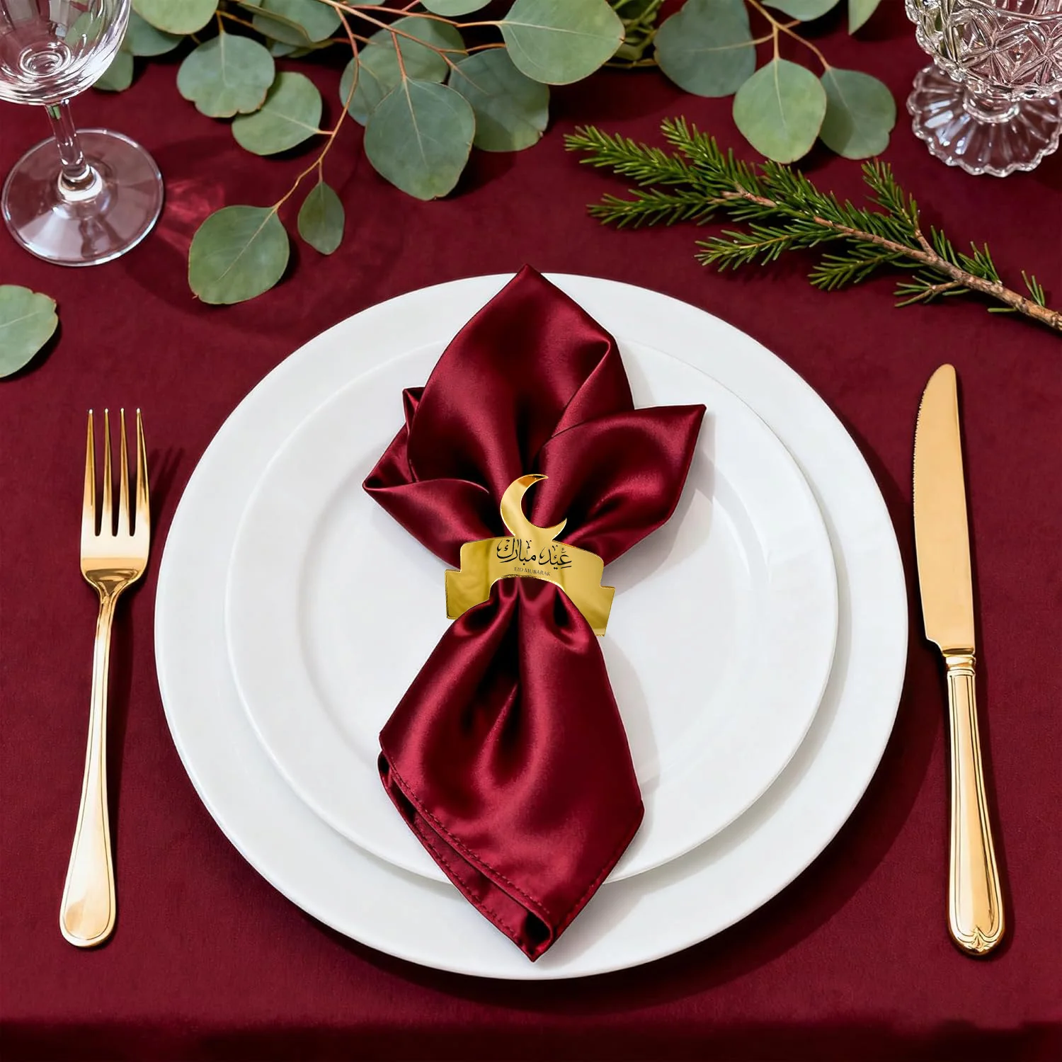 4 قطعة الذهب العربية رمضان كريم عيد مبارك حلقات منديل عائلة مسلمة الإسلامية إفطار الفطر الأضحى طاولة الحفلات الديكور هدية #3