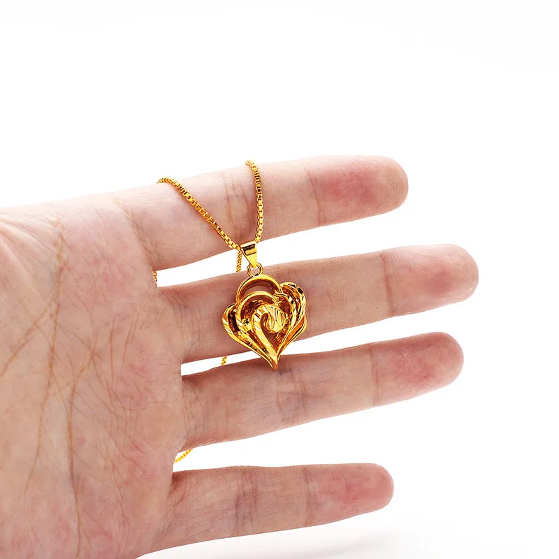 AU999 Gold Necklace Pendant Retro Love Rose Carved 24K Pure Gold Embossed Palace Style Clavicle Chain for Women