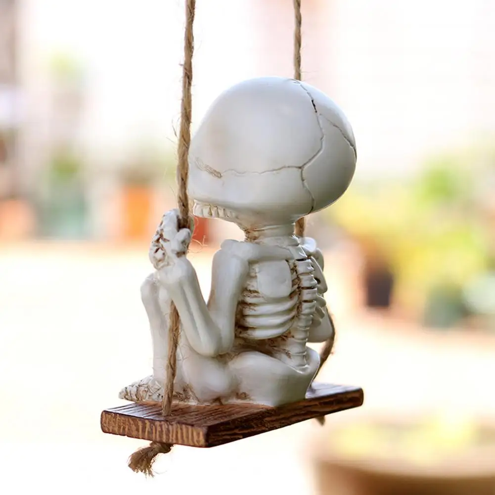 

Skeleton Swing Decoration Resin Halloween Ornament Halloween Swing Skeleton Skull Car Rearview Mirror Ornaments for Home Party