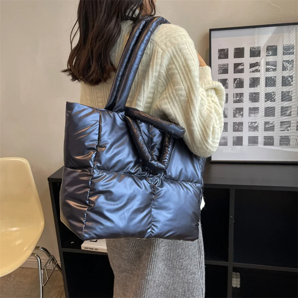 2022 Feather Padded Ladies Quilted Shoulder Bag Women Large Capacity Tote Bags Space Cotton Luxury Brand Handbag Shopper Bag