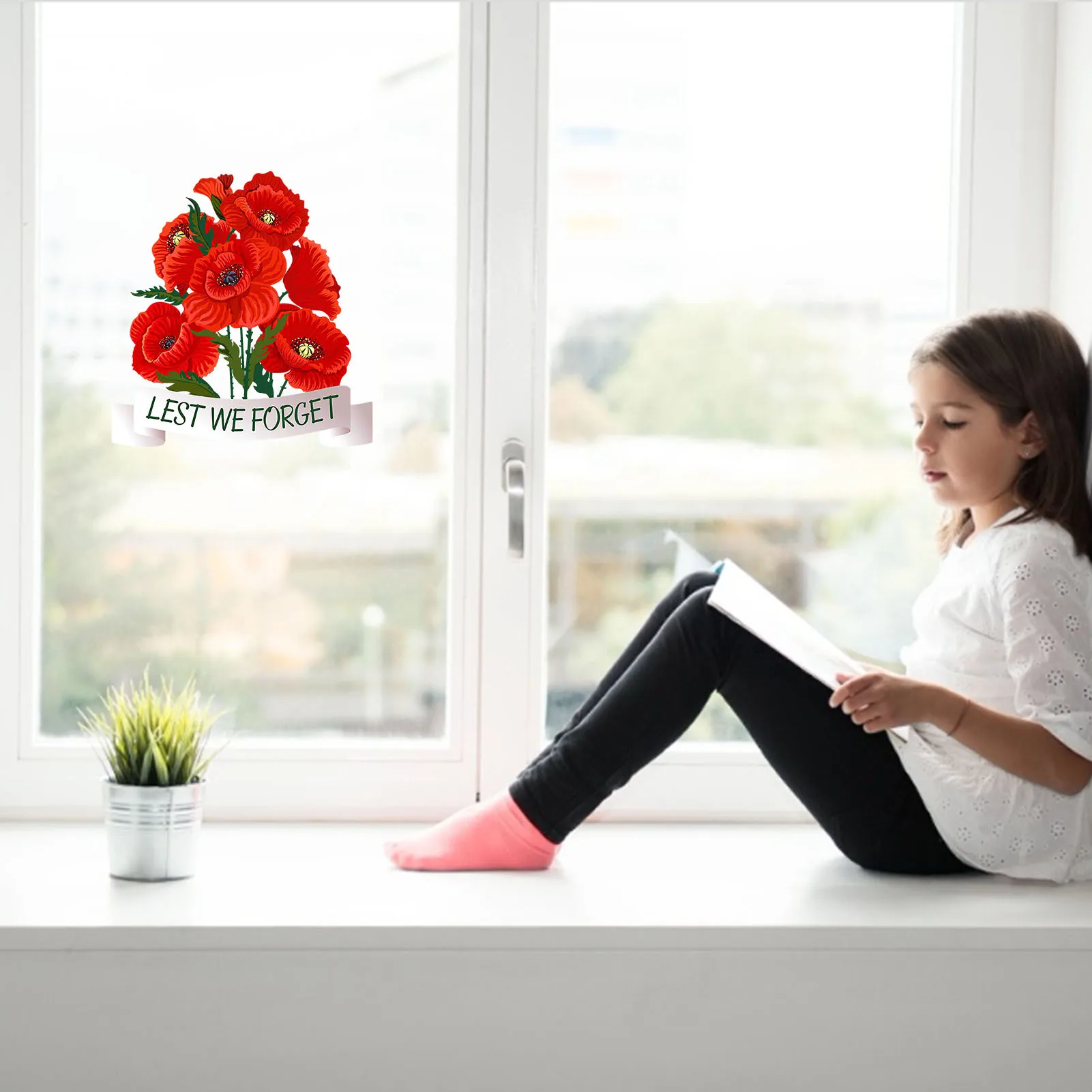 Pegatina de ventana de flor de amapola, calcomanía de vidrio de amapola impermeable