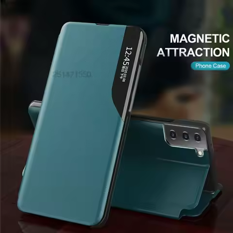 leather Smart View Window Flip Case For Samsung Galaxy S21 S10 S20 Plus FE Note 10 A21S A42 A51 A71 A12 A32 A52 Cover