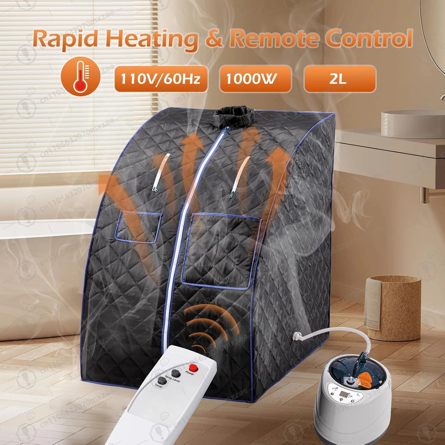 خيمة ساونا محمولة 2 لتر 1000 وات مولد بخار تسخين سريع 9 مستويات مؤقت تحكم عن بعد داخلي، مع وسادة للقدم/الأسطوانة #3