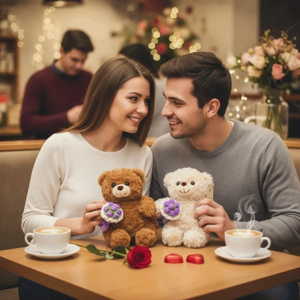 창의적인 20CM 장미 곰 인형, 장미를 입은 봉제 곰 인형, 수제 로맨틱 발렌타인데이 장식품 생일 선물