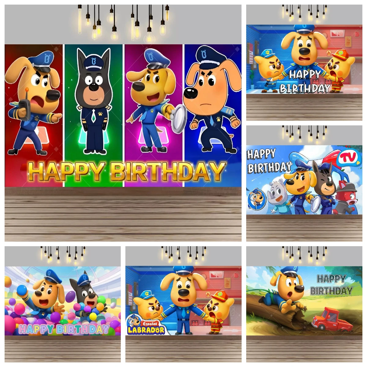 

Cute Kids Safety Animation Labradore Dog party Decoration Backdrop Sheriffed Dog Theme Birthday Party Supplies Decoration Banner
