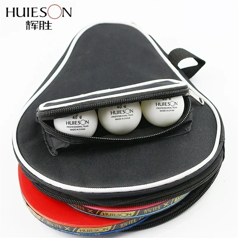 Huieson Double Size Gourd Shape Oxford Cloth Table Tennis Racket Case with Zipper Outer Pouch for 2 Ping Pong Paddle and 3 Balls