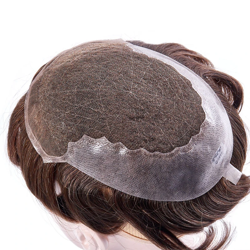 Men Toupee 100% Indian Human Hair Wig Man Durable Lace PU Capillary Prosthesis Male Hairpiece Natural Hair Replacement System