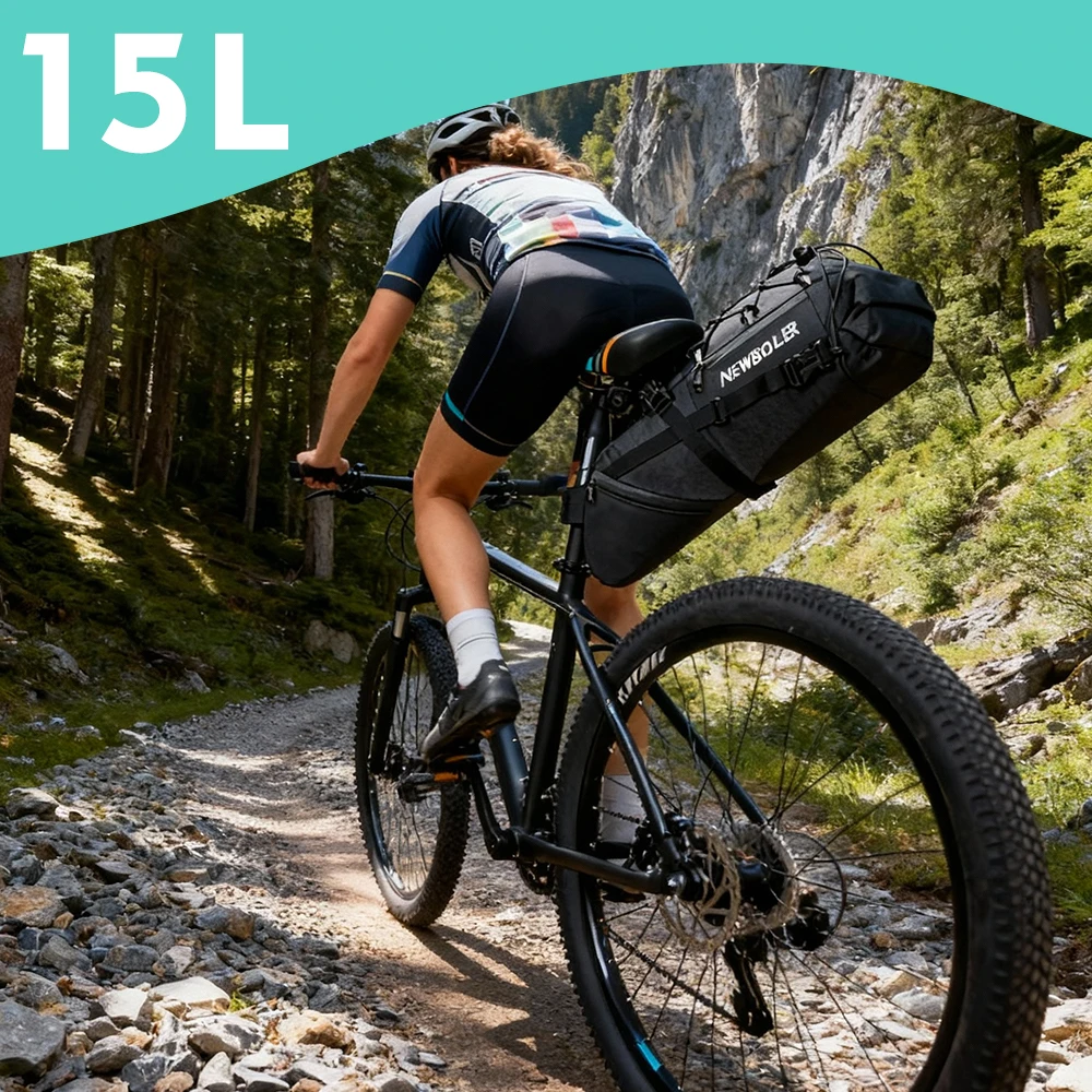 NEWBOLER Fahrradsatteltasche, wasserdicht, für MTB, Rennrad, 15 l, große Kapazität, Fahrradtasche, faltbar, Hecktasche, Zubehör für den Kofferraum – Detail 1