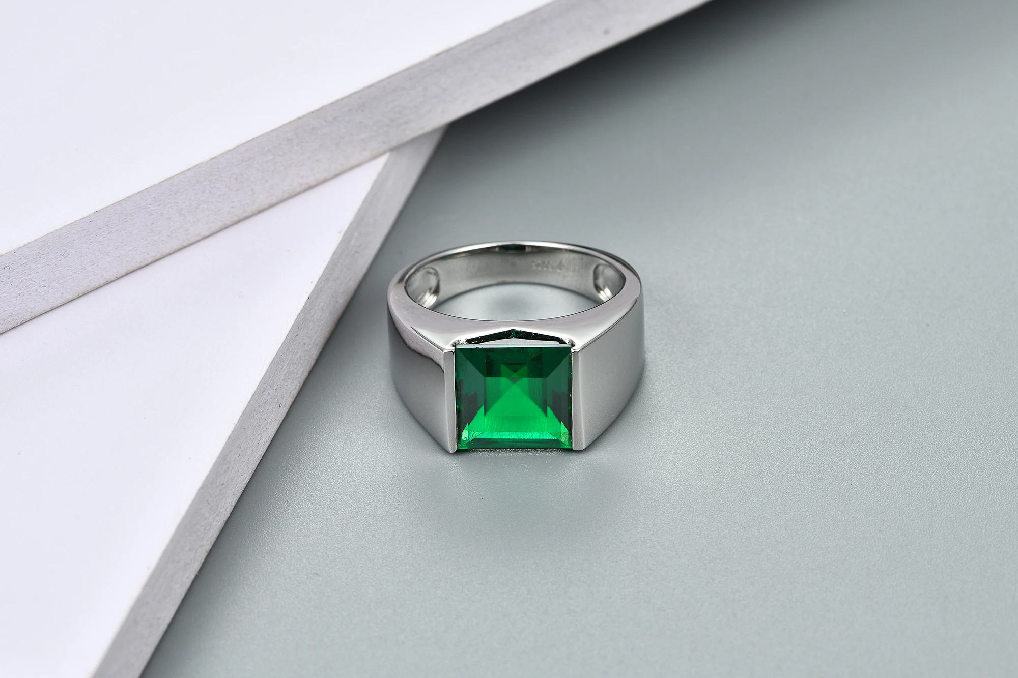 CHARMING Created Emerald 4.8 Carats in Square S925 Silver Blue Sapphire Gemstone Precious Jewelry Top Quality For Men Hot Sale