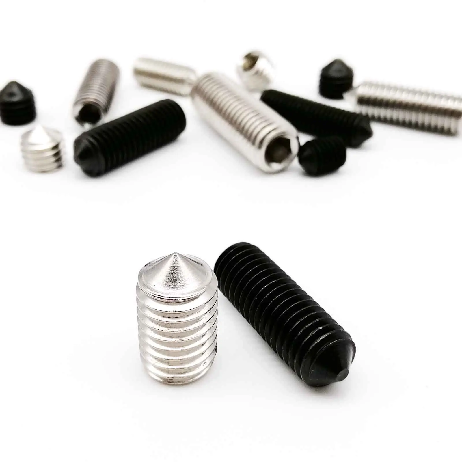 HZYUEGOU 50 Stück M3 M4 M5 M6 M8 DIN914 304 Edelstahl Schwarz Klasse 12.9 Sechskant-Innensechskant-Kegelspitz-Schraube Grub Bolt – Detail 4