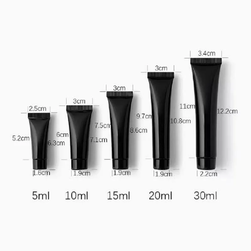 20pcs Matte Black Empty Squeeze Soft Tube Cosmetic Packaging BB Cream Skincare Facial Cleanser With Screw Lid Flip Lid 5ML~100ML